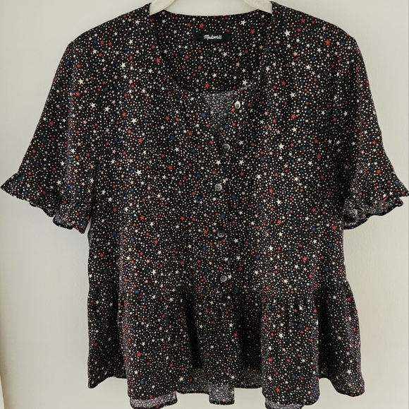 MADEWELL Red, White & Blue Star Spangled Peplum Top - Picture 1 of 7